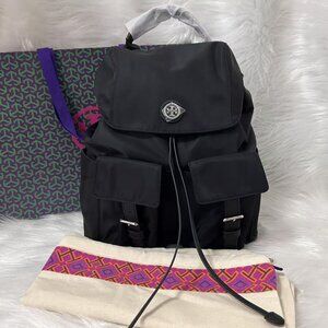 NEW Tory Burch NYLON FLAP BACKPACK in black-Authentic